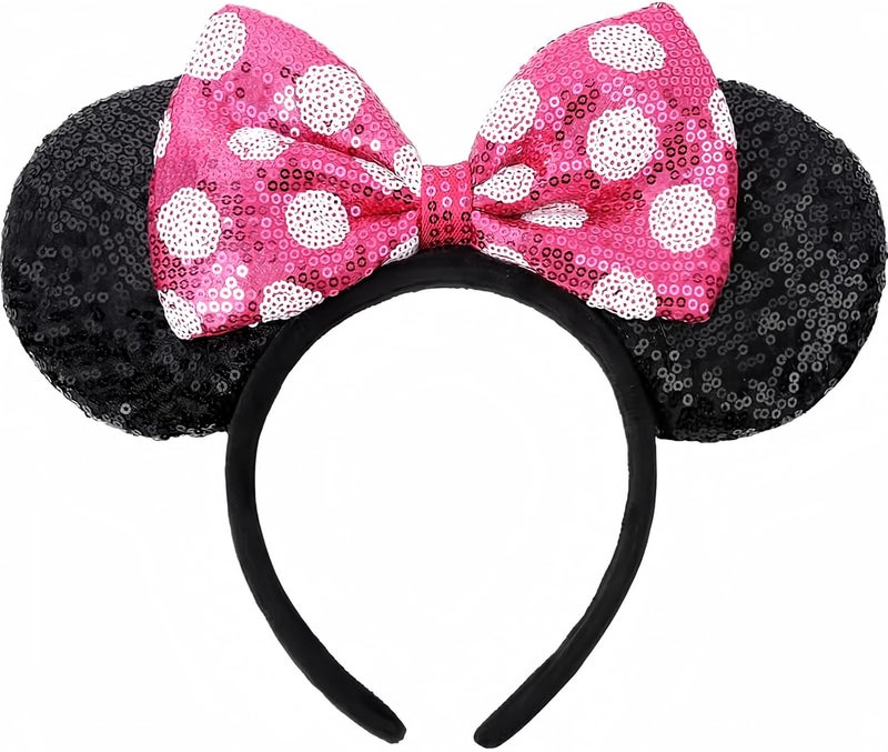 ETLUK Mouse Ears Headband, Mouse Ears Sequin Bow Headbands for Women Girls, Cosplay Accessories Party Decorations (Pink) - Image 1